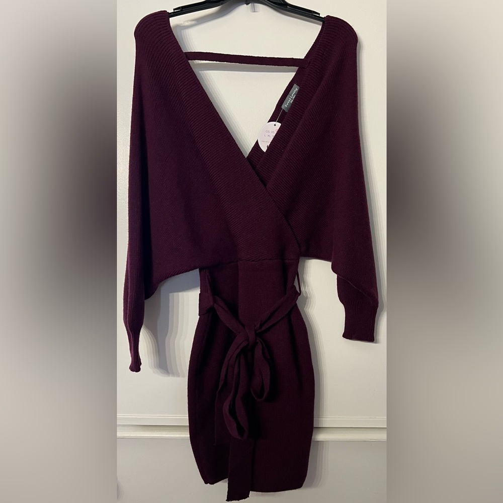 Sweet Lovely by Jen Knit Sweater Dress in Plum Size Small NEW